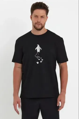 Erkek Nihilist Penguen Temalı Oversize Bisiklet Yaka Tişört - Siyah - M - Siyah