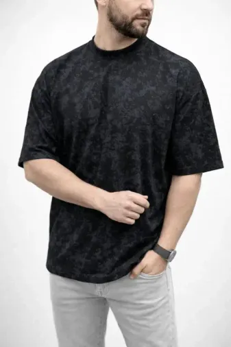 Erkek Premium Tişört OSY Yumuşak Dokulu Yıkamalı Oversize T-Shirt - Siyah - XS - Siyah