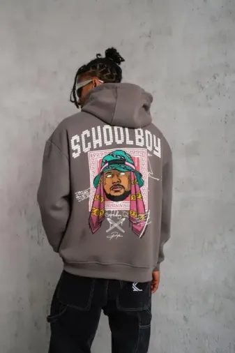 Erkek SCHOOL BOY Baskılı Kapüşonlu Sweat - Gri - S - Gri