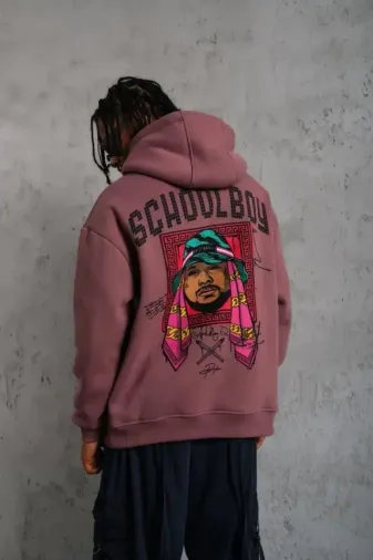 Erkek SCHOOL BOY Baskılı Kapüşonlu Sweat - Gül Kurusu - XL - Gül Kurusu