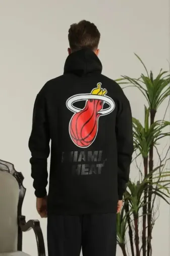 Erkek Sırt Baskılı Oversize Üç İplik Kapüşonlu Sweatshirt - Siyah - M - Siyah