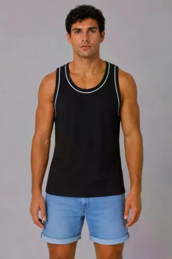 Erkek Sporcu Atlet Bisiklet Yaka Kolsuz Yazlık Atlet - Siyah - 2XL - Siyah