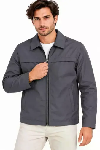 Erkek Su İtici Rüzgar Keser Astarlı Tam Fermuarlı 4 Mevsim Regular Fit Mont Ceket - Füme - XL - Füme