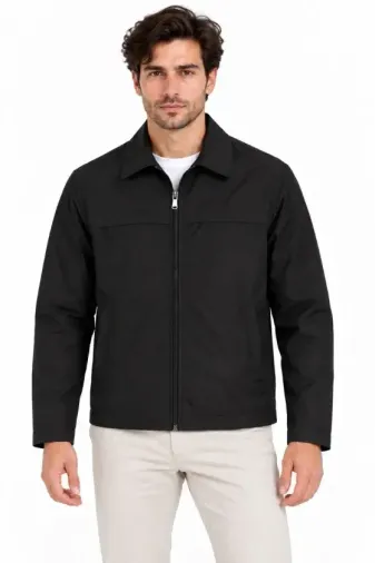 Erkek Su İtici Rüzgar Keser Astarlı Tam Fermuarlı 4 Mevsim Regular Fit Mont Ceket - Siyah - 2XL - Siyah