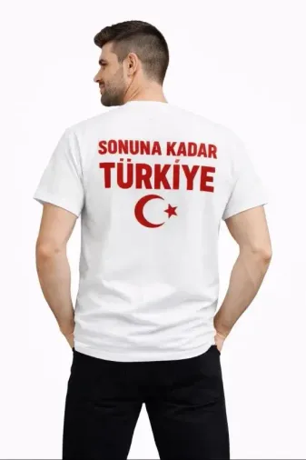 Erkek TÜRKİYE Ay Yıldız Baskılı Taraftar Forma T-Shirt - Beyaz - L - Beyaz