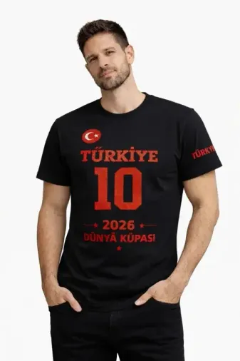 Erkek TÜRKİYE Baskılı Tişört 2026 Dünya Kupası Taraftar Forma T-Shirt - Siyah - M - Siyah