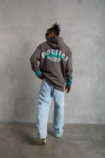 Erkek Üç İplik İçi Pamuklu Alev Baskılı Kapüşonlu Sweatshirt - Gri - L - Gri