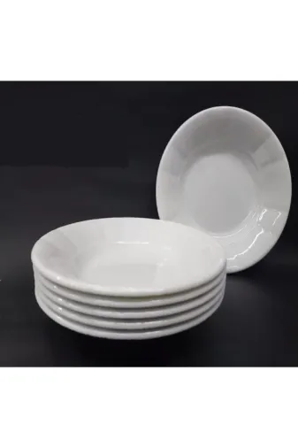 Ermiya es-2021--11--03--297 6 Adet Beyaz Oluklu Melamin Çukur Yemek Tabağı 18X3Cm Pilav, Kuru Nohut Çok Hesaplı Sulu Yemek Kabı