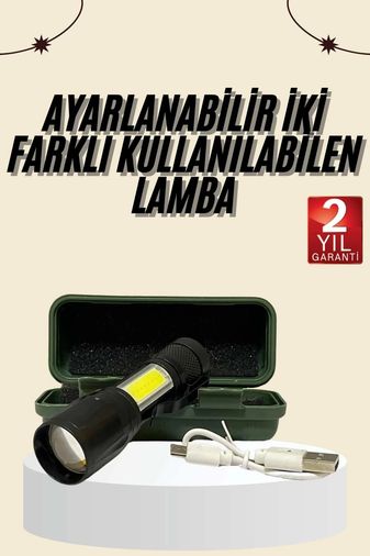 Erturkstore 120386545 Mey İthalat Uzun Menzilli Şarjlı El Feneri Uzun Ömürlü Led Işık Lamba
