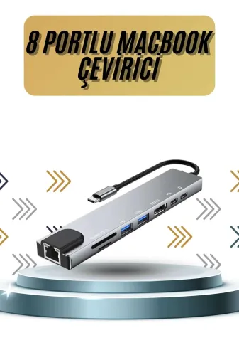 Ethab Giyim 8 Portlu Macbook Çevirici Type C Hub Sd Tf Usb Çoğaltıcı Ethernet - Glst7071-8371