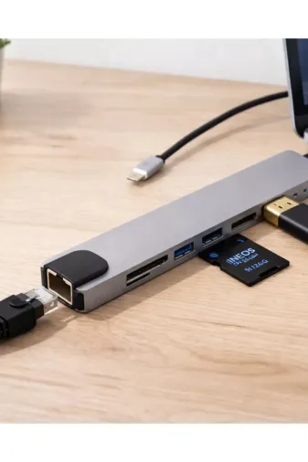 Ethab Giyim Çok Fonksiyonlu Type C Hub Usb Hdmi Ethernet Kart Okuyucu - Glst5603-7820