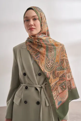 Ethnic Vual Mystigue Desen Özel Seri Şal - Haki Dore