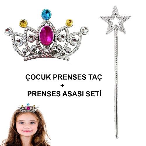 ETT 562741422431 Çocuklar İçin Taraklı Prenses Tacı Ve Prenses Yıldız Asa Seti Gümüş