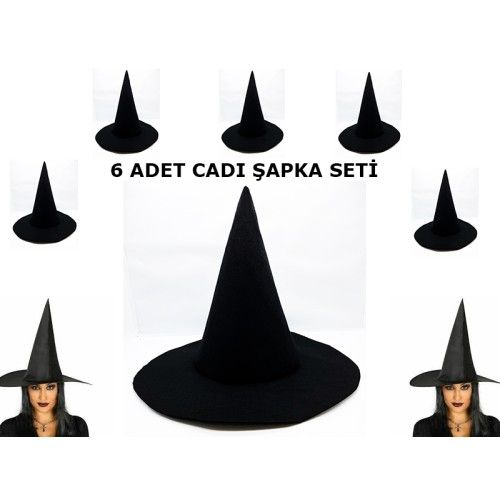 ETT 562741422462 Siyah Cadı Şapkası Keçe Yetişkin Boy 6 Adet
