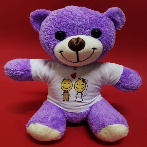 ETT 562741423136 Aşık Çiftler Tişörtlü Mor Peluş Ayıcık
