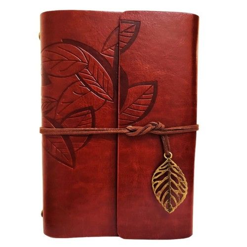 ETT 562741423162 Yaprak Desenli Kahverengi Deri Defter