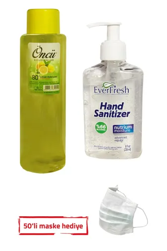Everfresh MLT0001223 Öncü Kolonya 400 Ml + Ever Fresh Dezenfektan 236 Mll + Maske 50Li