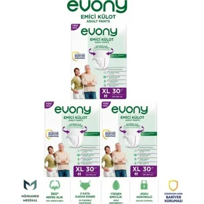 Evony Emici Külot Yetişkin Hasta Bezi Xl 30 Lu 3 Paket