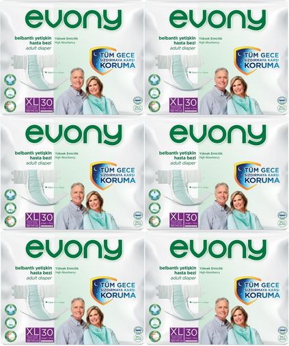 Evony Yetişkin Bezi Bel Bantlı Tekstil Yüzey Ekstra Büyük (XL) 180 Adet (6PK*30)