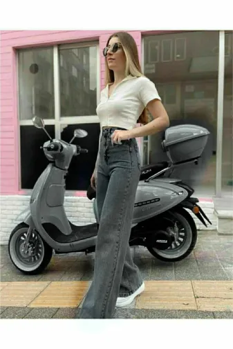Exporanto SLSPACA-1547 Füme Power Likralı Süper Yüksek Bel Salaş Jeans Palazzo Pantolon