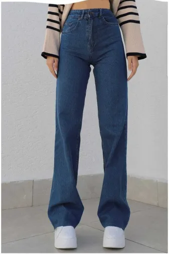 Exporanto TYC00490315548 Daisy 90's Striagth Mavi Likralı Süper Yüksek Bel Salaş Jean Pantolon