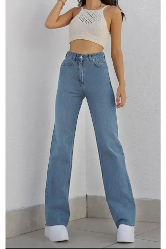 Exporanto TYC00700168822 Jemmy Mavi Likralı Süper Yüksek Bel Salaş Jeans Palazzo Pantolon. (Süper Yüksek)