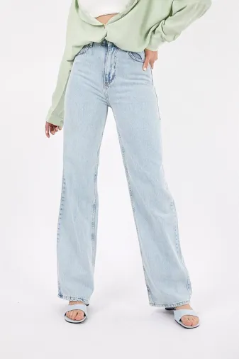 Exporanto TYC00700169057 Kadın Buz Kar Salaş Likralı Kadın Mavi Süper Yüksek Bel Salaş Paça Denim Kot Palazzo Pantolon