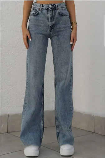 Exporanto TYC00700169419 Mavi Kadın Salaş Likralı 90's Süper Yüksek Salaş Paça Kot Palazzo Pantolon