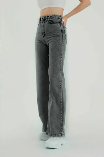 Exporanto TYC00700169530 Kül Gri Likralı Süper Yüksek Bel Salaş Jeans Palazzo Pantolon