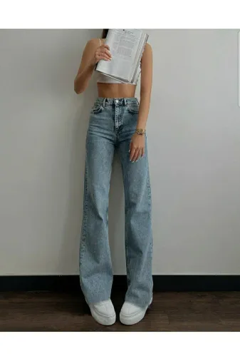 Exporanto TYC00700169819 Jakarta Likralı Salaş Kadın Mavi Süper Yüksek Bel Salaş Paça Denim Kot Pantolon