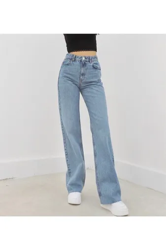 Exporanto TYC00700171408 Linda Likralı 90's Kadın Mavi Kar Süper Yüksek Bel Salaş Paça Denim Kot Palazzo Pantolon