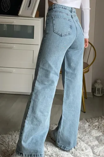 Exporanto TYC00700172680 Buz Kar Likralı Süper Yüksek Bel Salaş Jeans Palazzo Pantolon. (Süper Yüksek) Wide Leg