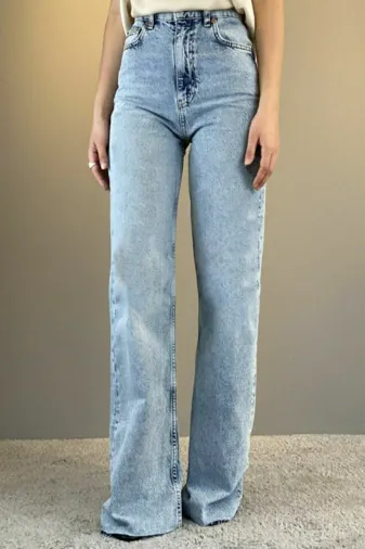 Exporanto TYC00700178128 -Buz Kar Likralı Süper Yüksek Bel Salaş Jeans Palazzo Pantolon. (Süper Yüksek) Wide Leg