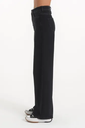 Exporanto TYC00700179286 Solmayan Siyah Likralı Süper Yüksek Bel Salaş Jean Palazzo Pantolon. (Süper Yüksek.) Wide Leg.