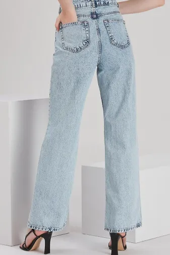 Exporanto TYC00700181528 Jasmin Extra Süper Yüksek S.o.l.m.a.z Buz Mavi Salaş Jeans Palazzo Pantolon Wintage Straight