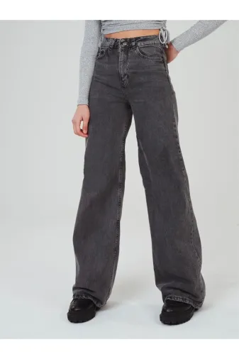Exporanto TYC4OL4ECN170446536055249 Extra Yüksek Bel Salaş Paça Kadın Füme Kar Yıkama Denim Kot Pantolon