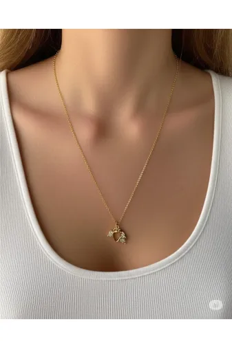 FAMEMUS ACCESSORY 0040020 Çelik Gold Kaplama Kolye - Üçgen Detaylı Tasarım (45 Cm)