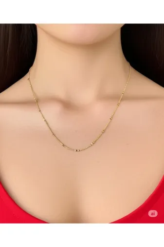 FAMEMUS ACCESSORY 0040038 Gold Kare Detaylı Zincir Kolye