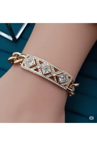 FAMEMUS ACCESSORY 0040798 Sevgililer Ve Özel Günler Için Zarif Taş Detaylı Gold Renk Bileklik