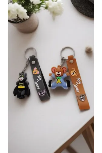 FAMEMUS ACCESSORY 0081827 2Li Set Sevimli Tom Ve Jery Karakter Figürlü Anahtarlık Çanta Aksesuarı