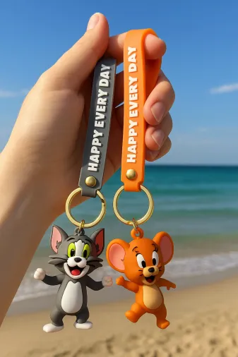 FAMEMUS ACCESSORY 0090120 2Li Tom & Jerry 3D Silikon Büyük Anahtarlık Seti Hediyelik Çanta Aksesuar