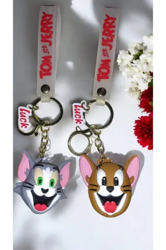 FAMEMUS ACCESSORY 0090123 2 Li Büyük Boy Tom Ve Jerry 3D Figürlü Anahtarlık Seti - Sevimli Karakter Tasarımı Çanta Aksesuarı