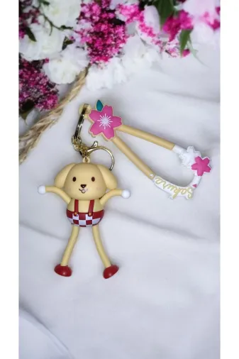 FAMEMUS ACCESSORY 0090129 3D Büyük Boy Sevimli Köpek Figürlü Anahtarlık – Sakura Temalı Ve Çanta Aksesuar