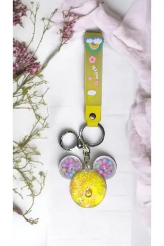 FAMEMUS ACCESSORY 0090132 Renkli Köpük Sulu Boncuklu Şeffaf Ayıcık Anahtarlık & Çanta Süsü - Sevimli Tasarım
