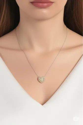 FAMEMUS ACCESSORY 01122 Çelik Çift Renk Zirkon Taşlı Kalp Kolye