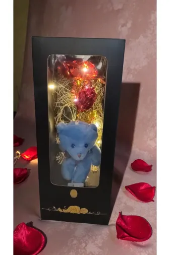 FAMEMUS ACCESSORY 132ewqewqeqe Sevgililer Gününe Özel Lüks Ayıcıklı Ledli Sonsuzluk Güllü Kutulu Boyut:28Cm