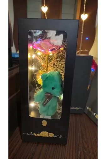FAMEMUS ACCESSORY 2314343ewr Lüks Ayıcıklı Ledli Sonsuzluk Güllü Kutulu Boyut:28Cm