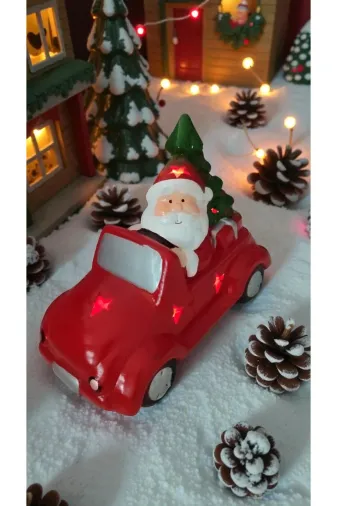 FAMEMUS ACCESSORY 232eqwewadsdf Yılbaşı Süs Işıklı Arabaya Binmiş Neol Baba Çam Ağaç Ürün Boyutu:17Cm-16Cm