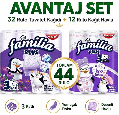 Familia Avantaj Set Plus Tuvalet Kağıdı 32 Li Rulo Sihirli Çiçekler + 12 Li Rulo Havlu Love My