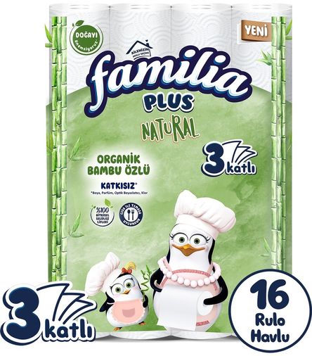 Familia Plus Kağıt Havlu (3 Katlı) 16 Lı Paket Natural (Organik Bambu Özlü)
